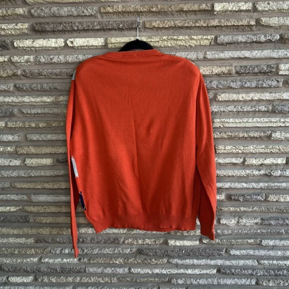 J Crew Men's Cotton Cashmere Argyle V Neck Sweater Size XL